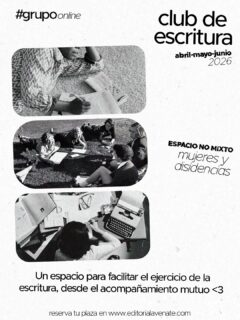 Se nos ha dicho mil veces que escribir es un acto solitario… pero ¿y si juntas es más fácil? 💌

Llega el CLUB DE ESCRITURA de ALHARACA:
un espacio para dejar de escribir en silencio, compartir textos, leernos, comentarnos y acompañarnos en el proceso.

✍🏽 Escritura + lectura + comadreo
💭 Pensar desde lo colectivo
🫂 Crear sin sentirnos solas

📅 Encuentros quincenales
⏰ Jueves de 18:30 a 20:30
👯‍♀️ Grupos reducidos (máx. 10 personas)

Porque escribir también puede ser esto:
un espacio de amigas, de escucha, de voz compartida.

👉 Inscripciones en la web